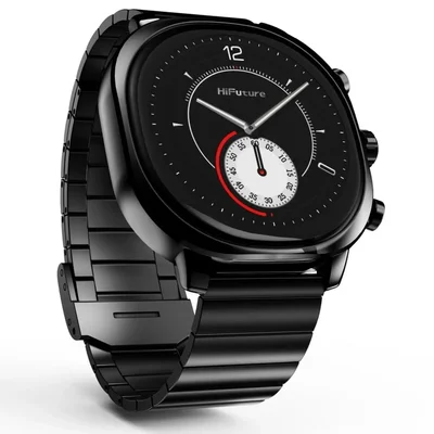 HiFuture AIX  Black, 1.43"AMOLED, 466*466, Powered by Dual Core & Syntra AI, Bluetooth Call, 1ATM Waterproof, Sixth Generation Health Sensor, Stainless Steel, Up to 10 days daily use
