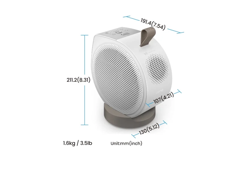 BenQ GV32 Portable Ceiling Projector, 1080P (1920x1080), 100K:1, 500 ANSI Lumens, 1.2X, Auto Keystone, HDMI (ARC 5.1 channel), USB-C (w/DP PD), USB, BT 5.0,  2x4W Speakers + 10W Woofer, Google TV, SmartRemote App, WiFi, 1.6kg, White