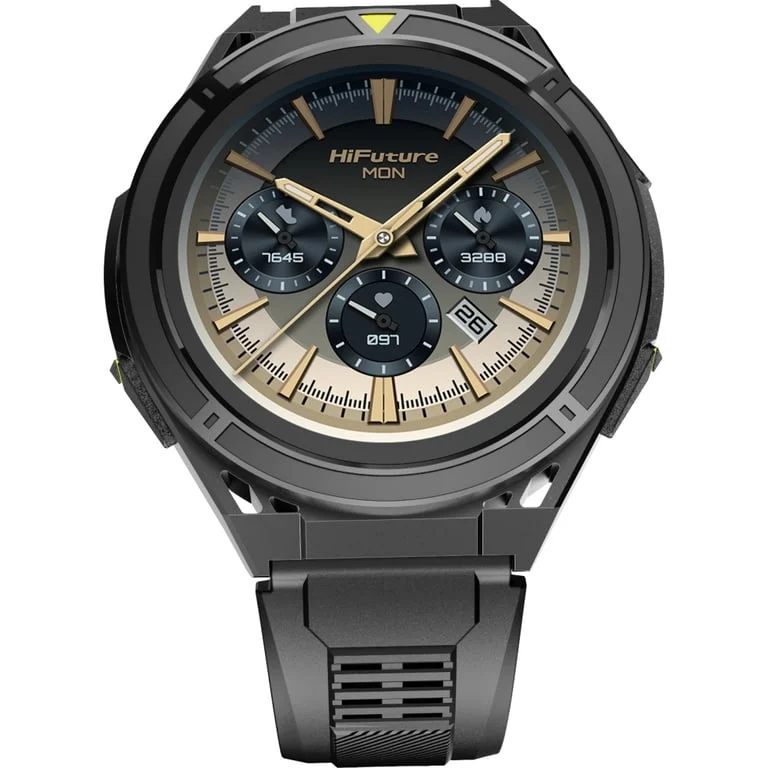 Смарт часовник HiFuture Active, 1.43" AMOLED, GPS, Bluetooth обаждания, 5ATM, Черен/Жълт