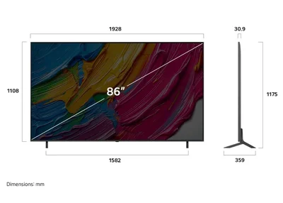 LG 86QNED80A3A, 86" 4K QNED HDR Smart TV, 3840x2160, DVB-T2/C/S2, Alpha 7 AI Processor, HDR10 / HLG, webOS 25 ThinQ, VRR / ALLM / HGiG, 4K Upscaling, WiFi 5, Voice Controll, Bluetooth 5.1, AirPlay 2, LAN, CI, HDMI, SPDIF, Google Cast, 2 pole Stand