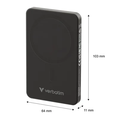 Verbatim Charge 'n' Go Essentials Power Bank Magnetic Wireless 5000mAh Black