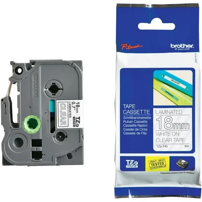BROTHER TZE145 18mm WHITE ON CLEAR