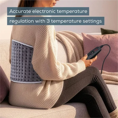 Beurer HK 60 Cosy Grey Abdominal & Back Heat Pad; 3 temperature settings; auto switch-off after 90 min; washable on 30°;Fast heating; Fleece fibre;BSS;69(L)x28(W) cm: Max waist 102sm
