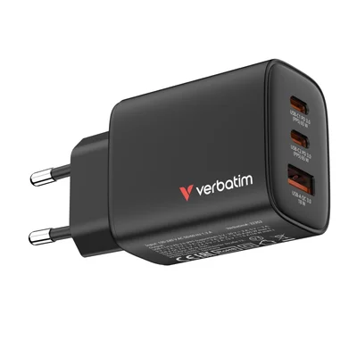 Зарядно устройство Verbatim Essentials GaN 65W, EU, черен