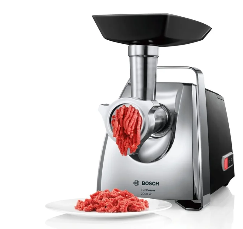 Bosch MFW67450, Meat mincer, ProPower 2000W, 3,5 kg/min, nr. 8, 3 sieves, kebbe attachment, juice extractor, reverse function, fruit press