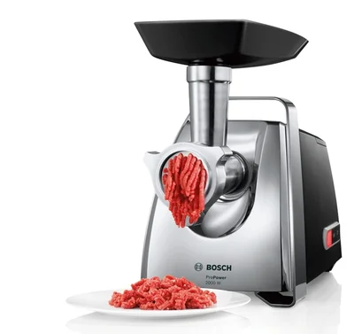 Bosch MFW67450, Meat mincer, ProPower 2000W, 3,5 kg/min, nr. 8, 3 sieves, kebbe attachment, juice extractor, reverse function, fruit press