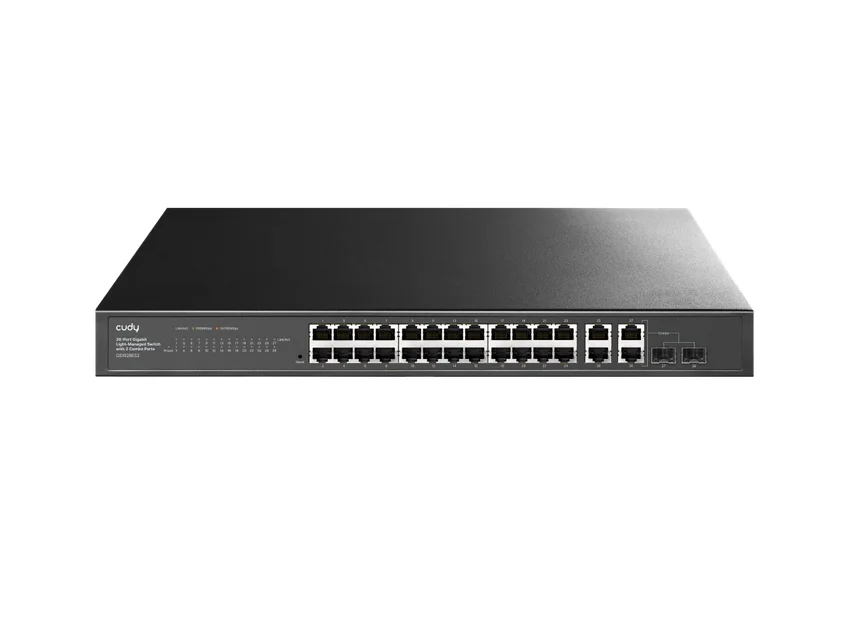 Cudy GS1028ES2 26-Port Gigabit Easy-Managed Switch, 10/100/1000M RJ45 Ports, 2 Gigabit Combo ports, 19 inch Rack-mount Steel Case (Rack-Mount kits included) 802.1Q/MTU/Port Based/Voice VLAN, MAC Management, Cudy Cloud APP