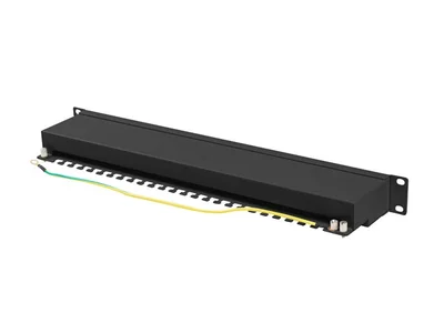 Пач панел LANBERG 24 порта 1U 19" Cat.6a FTP с органайзер за кабели, екраниран, черен