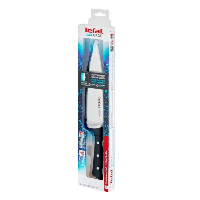 Готварски нож Tefal Ingenio Ice Force K2320214, 20 см, неръждаема стомана, черна дръжка
