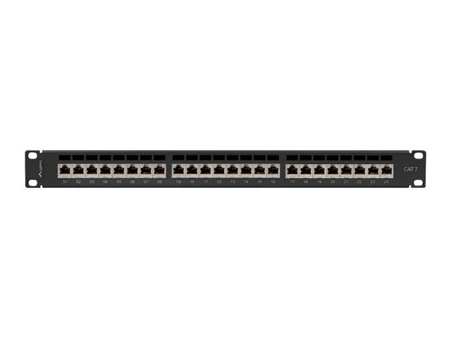 Пач панел Lanberg 24 порта 1U 19" Cat. 7 FTP с кабелен органайзер, екраниран, черен
