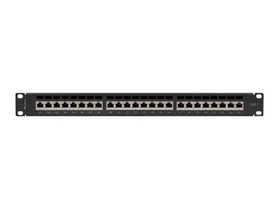 Пач панел Lanberg 24 порта 1U 19" Cat. 7 FTP с кабелен органайзер, екраниран, черен