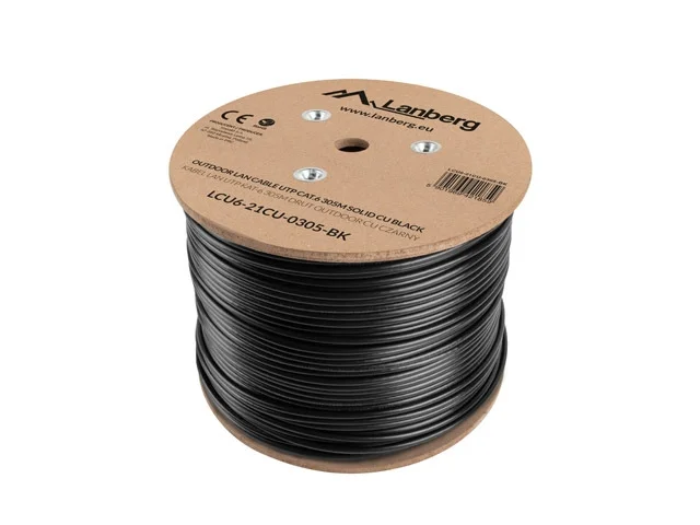 LAN кабел Lanberg CAT.6 UTP 305m меден, външен, Black