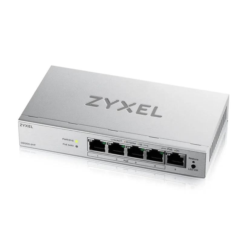 ZyXEL GS1200-5HP v3, 5 Port Gigabit PoE+ webmanaged Desktop Switch, 4x PoE, 68 Watt