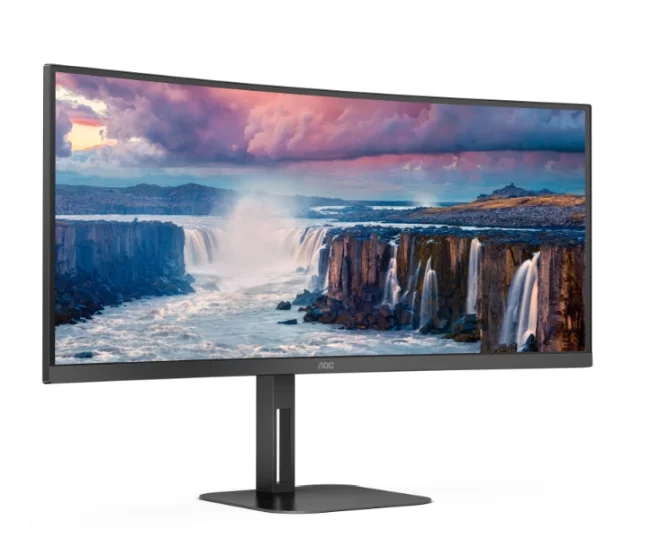 AOC CU34V5C/BK, 34" Curved 1500R VA WLED, 3440x1440@100Hz, 4ms GtG, 1ms MPRT, 300cd m/2, 3000:1, 20M:1 DCR, Adaptive Sync, FlickerFree, Low Blue Light, 5Wx2, Tilt, Height Adjust, Swivel, HDMI, DP, USB hub