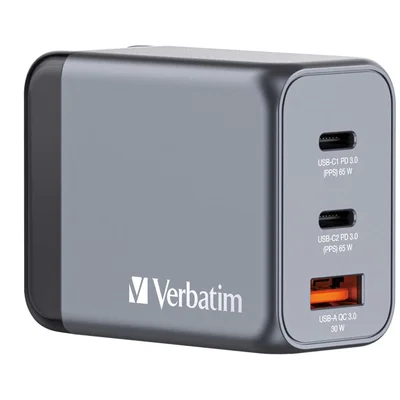 Verbatim GNC-65 GaN Charger 3 Port 65W USB A/C (EU/UK/US)