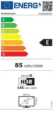 LG 65QNED86B3B, 55" 4K QNED MiniLED Smart TV, 3840x2160, 120Hz Native (VRR 144Hz), DVB-T2/C/S2, alpha 7 AI Processor, HDR10 / HLG, Dolby Vision, webOS 26 ThinQ, VRR/ALLM/HGiG, 4K Super Upscaling, WiFi 5, Bluetooth 5.3, AirPlay 2, LAN, CI, HDMI, AI Sound