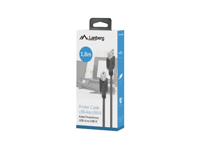 USB кабел Lanberg USB-A към USB-B 2.0 с ферит, 1.8 м, черен