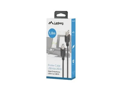 USB кабел Lanberg USB-A към USB-B 2.0 с ферит, 1.8 м, черен