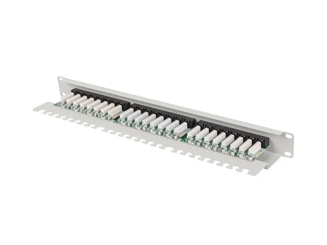 Пач панел Lanberg 24 порта 1U 19" Cat. 6a UTP с организатор за кабели сив