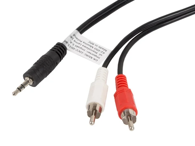 Аудио кабел Lanberg 3.5mm стерео жак (мъжки) към 2x RCA (мъжки), 1.5м, черен