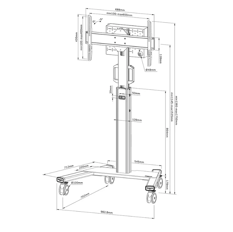 Neomounts Select Mobile Display Floor Stand (37-75") 10 cm. Wheels, White