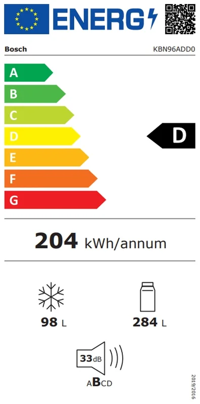 Bosch KBN96ADD0, SER6, BI fridge-freezer XXL, NoFrost freezer, D, 193,5x70,8cm, 382l(284+98), 33dB(B), IC, VitaFresh XXL 0°, EcoAirflow, bottle shelf, Door Open Alarm, fan, HC, soft close flat hinge