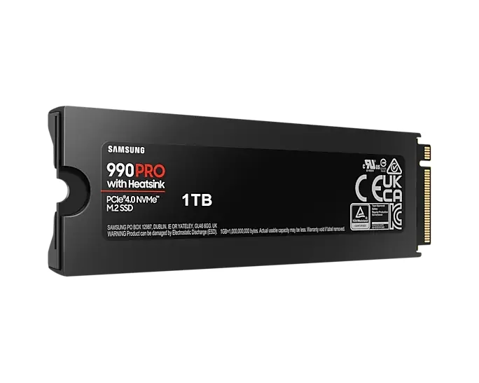 Samsung SSD 990 PRO 1TB Heatsink PCIe 4.0 NVMe 2.0 M.2 V-NAND 3-bit MLC, 256-bit Encryption, Read 7450 MB/s Write 6900 MB/s