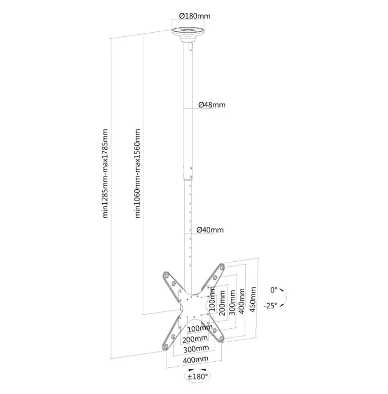 Таванна стойка за плосък екран Neomounts (височина: 106-156 cm) черна