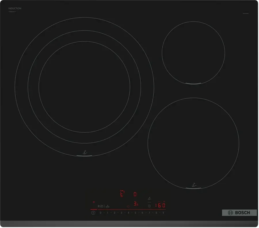 Bosch PID631HC1E, SER6, Induction electric cooktop, 3 zones (1 double ext 32 cm), front-bevel, Direct Select, PerfectFry+, 7,4 kW, HC, 60cm