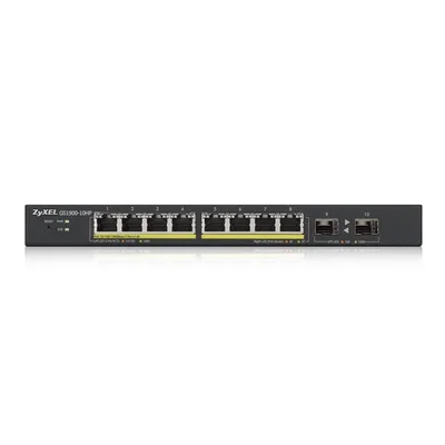 ZyXEL GS1900-10HP v2, 8-port GbE L2 PoE Smart Switch + 2 SFP slots, 802.3at, desktop, fanless, 70 Watt