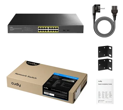 Суич CUDY – GS1016EPS2, 16 порта, PoE+, 2x SFP, 19"