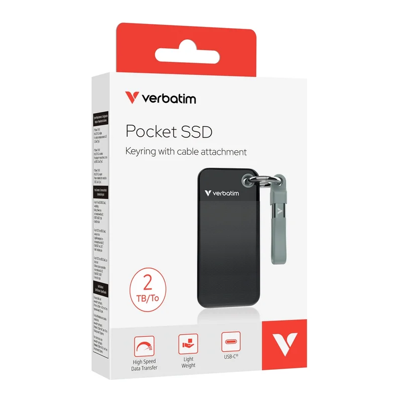 SSD диск Verbatim – Pocket SSD 2TB, USB 3.2 Gen 2, Black/Grey