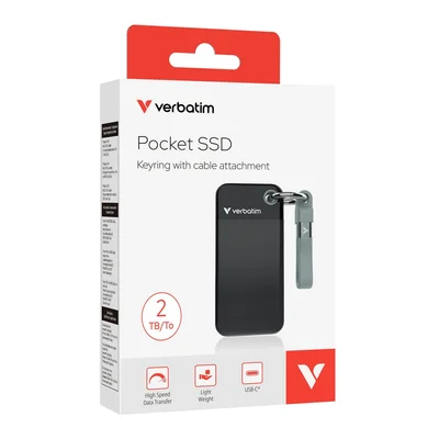 SSD диск Verbatim – Pocket SSD 2TB, USB 3.2 Gen 2, Black/Grey
