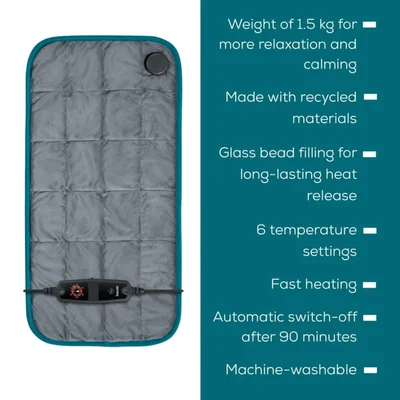 Beurer HK 145 CosyWeight Green Planet XXL, 100% recycled material, Adherent heating pad thanks to glass bead filling,BSS, OEKO-TEX Standard 100, 6 temperature settings, automatic switch off after 90 min; washable on 30°