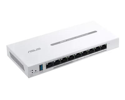 Asus Business Gigabit PoE+ VPN Wired Router, ExpertWiFi EBG19P, 8 PoE+ ports, 123W, 1 gigabit WAN+2 gigabit WAN/LAN, USB 3.2, PoE centralized control, SDN, guest portal, Multi-WAN, Commercial-Grade Network Security & VPN, wall mounting,White