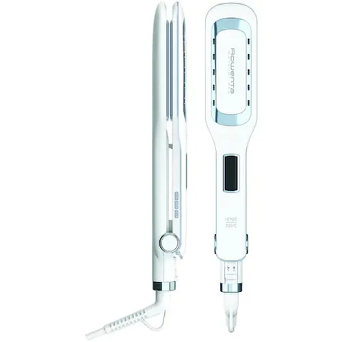 Преса за коса Rowenta SF5010F0 Wet & Dry Pro, Nano Ceramic, йонизираща функция, широки плочи, LCD дисплей, бяла