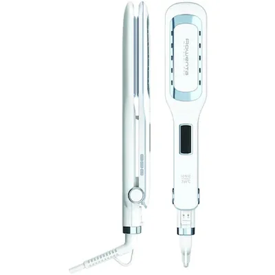Преса за коса Rowenta SF5010F0 Wet & Dry Pro, Nano Ceramic, йонизираща функция, широки плочи, LCD дисплей, бяла