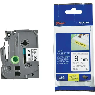 Лента Brother TZe-S221 Black on White, силно лепило, 9mm, 8m