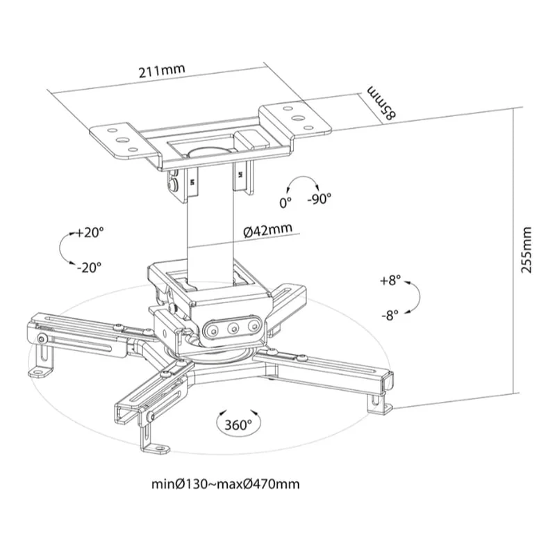 Таванна стойка за проектор Neomounts by Newstar CL25-530BL1, до 45 кг, регулируема, черна