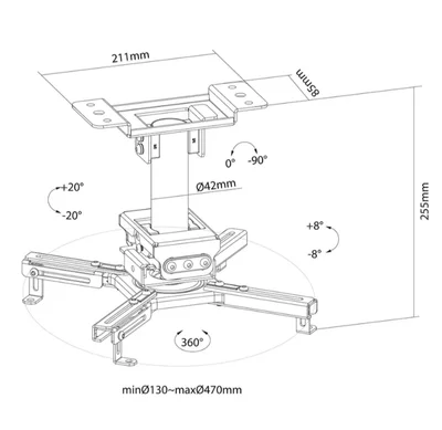 Таванна стойка за проектор Neomounts by Newstar CL25-530BL1, до 45 кг, регулируема, черна