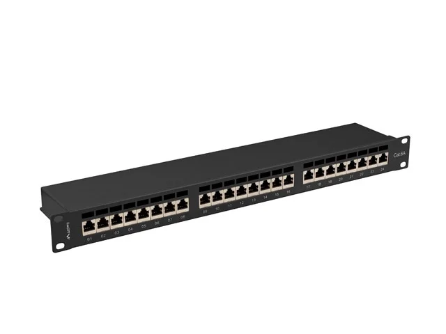 Пач панел LANBERG 24 порта 1U 19" Cat.6a FTP с органайзер за кабели, екраниран, черен