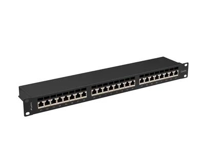 Пач панел LANBERG 24 порта 1U 19" Cat.6a FTP с органайзер за кабели, екраниран, черен