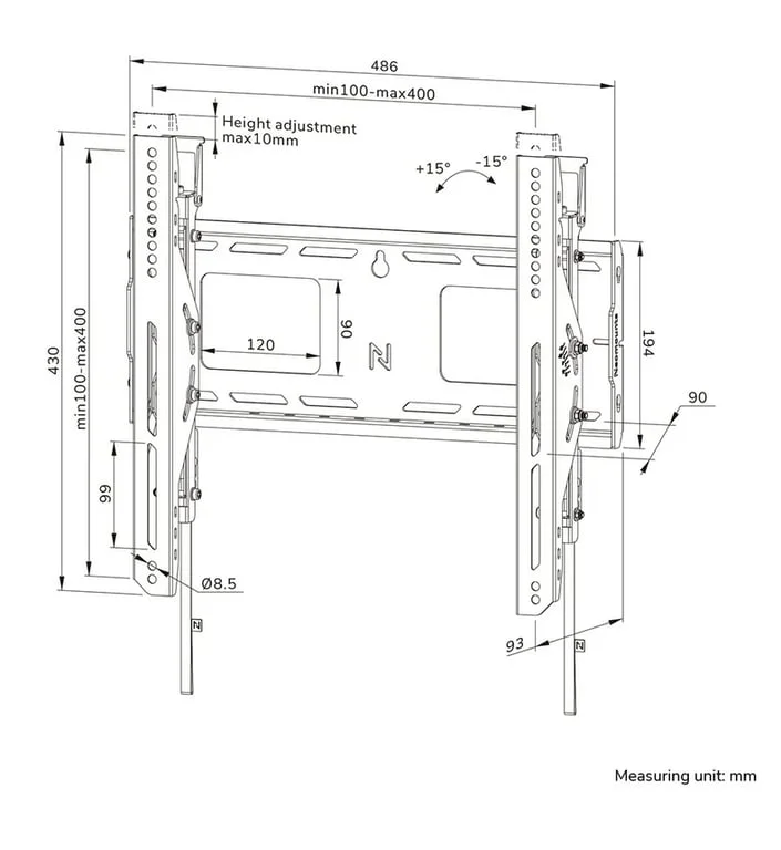 Стойка за стена Neomounts Level-750, 32-75", до 100 кг, накланяща се, заключваща се