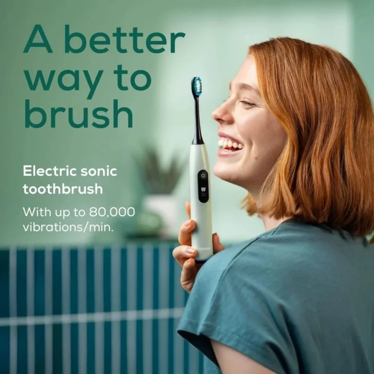 Beurer SC 50 peppermint Electric Sonic Toothbrush, up to 80,000 mov/min, 5 cleaning programs: Clean, Sensitive, Polish, Gum Care, Whiten, Pressure sensor , 2-min. timer, Incl. 2 toothbrush heads and magnetic charging plate, 22 days of battery life