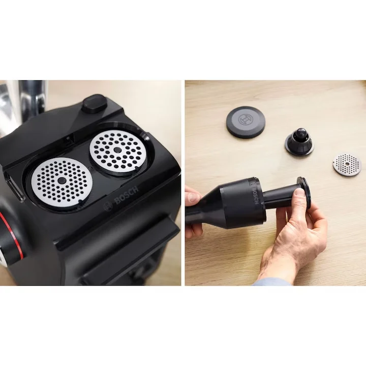 Месомелачка Bosch MFWS440B 1900W, 2.5 kg/min, приставки за наденица и зеленчуци, реверс функция, черен