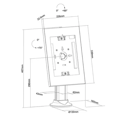 Neomounts desk grommet, lockable tablet casing for Apple iPad, PRO, Air & Samsung Galaxy Tab