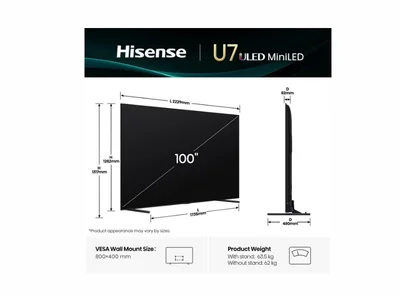 Телевизор Hisense – U7Q, 100", 4K UHD, ULED, 165Hz, Quantum Dot, Dolby Vision IQ, Vidaa