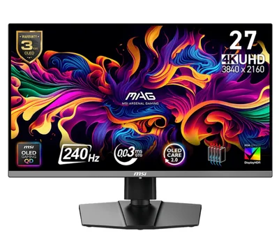 MSI MAG 272UP QD-OLED X24 Gaming Monitor, 26.5", 0.03ms, 240Hz , 3840x2160, G-SYNC, AMD FreeSync Premium Pro, AI Vision, Console Mode, ClearMR 13000, HDR True Black 400, Type-C(15W PD), DP(1.4a), 2xHDMI(2.1), Pivot, Heigh Adj., VESA 100, Black, 8kg