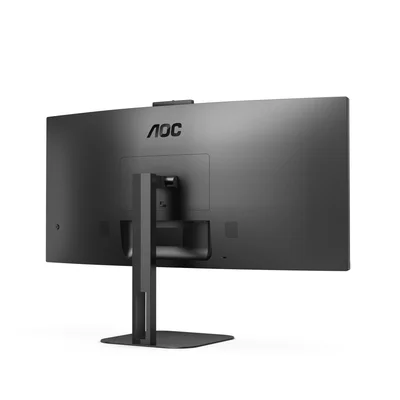 AOC CU34V5CW/BK, 34" Curved 1500R, VA, WLED, 3440x1440@100Hz, 4ms GtG, 1ms MPRT, 300cd m/2, 3000:1, 20M:1 DCR, Adaptive Sync, FreeSync, Low Blue Light, 5Wx2, 2MP Webcam, Tilt, Height Adjust, Swivel, HDMI, DP, USB hub