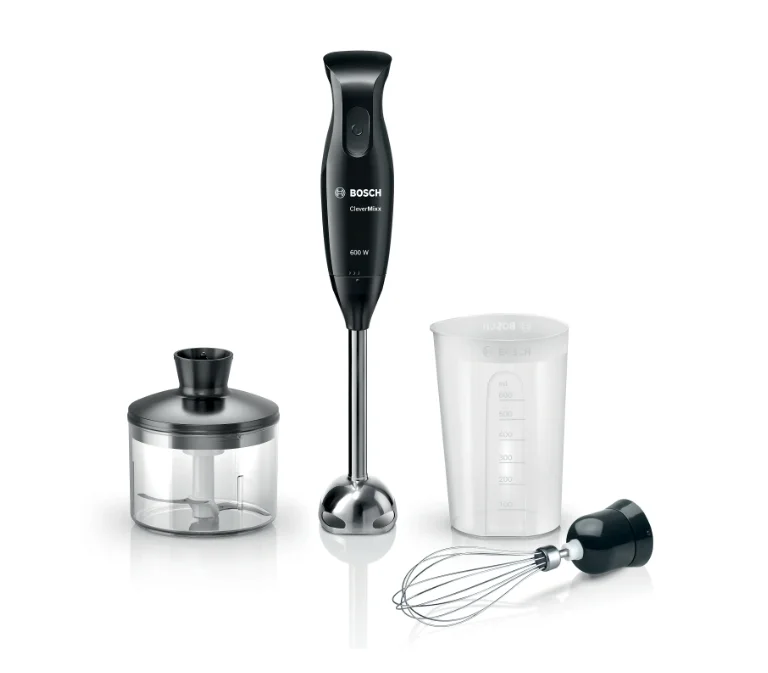 Bosch MSM2650B, Blender, CleverMixx, 600 W, QuattroBlade, Chopper and blender included, Stainless steel whisk, mixing/measuring cup with lid, Black, anthracite